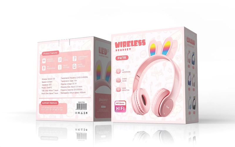 New P47R Luminous Bluetooth Headworn Rabbit Ear Mobile Wireless Games Student and Children's Earphones_voghion.com