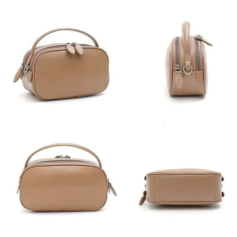 Designer 2025 Women's Plain Solid Color Minimalist Vegetable Tanned Leather Top-Handle Cross Body Real Cowhide Small_voghion.com