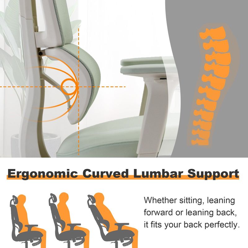 Multi-functional Ergonomic Mesh Office Chair With Adjustable Armrest,Footrest,Lumbar Support, 360° Silent Wheels,Headrest For Home & Office,Grey White_voghion.com