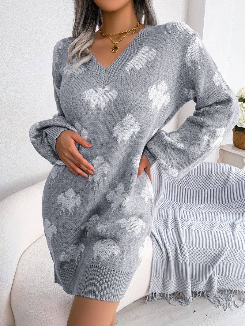 Herbst Winter Street Style Farbblock Wolke Laterne Ärmel Basis Pullover Kleid Damenbekleidung_voghion.com
