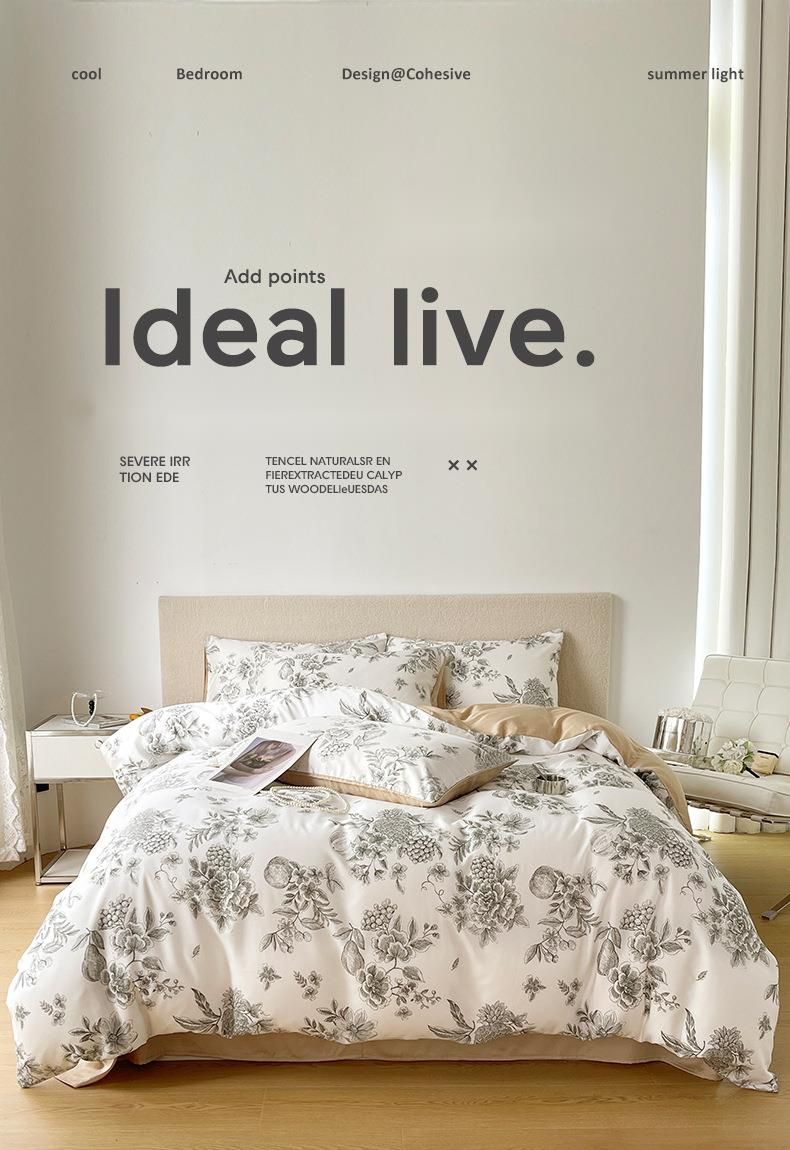 Copripiumino letto in Lyocell Tencel di lusso leggero, stile pastorale americano, anni '10, set da quattro pezzi per dormire nudi, sensazione di freschezza._voghion.com