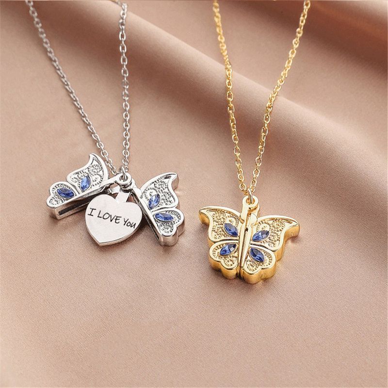 Naujas deimantinis drugelio rinkinys, skirtas moterims atidaryti, I Love You Heart pakabukas karoliai_voghion.com