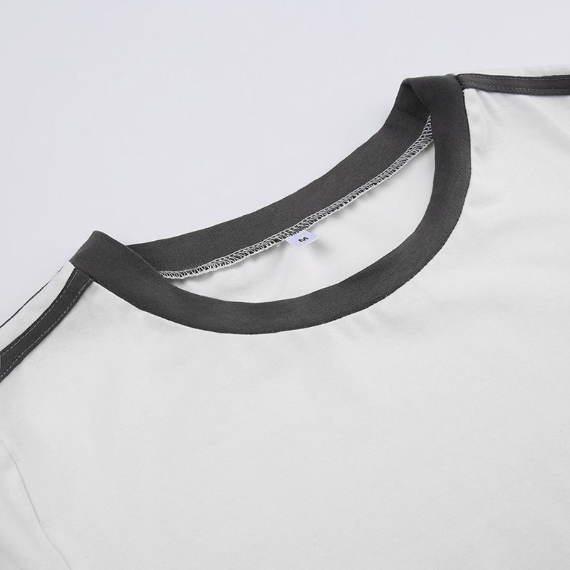 T-shirt da donna in stile retrò americano, vestibilità slim, girocollo, manica lunga, stampa a righe – Tessuto in maglia confortevole con design a blocchi di colore_voghion.com