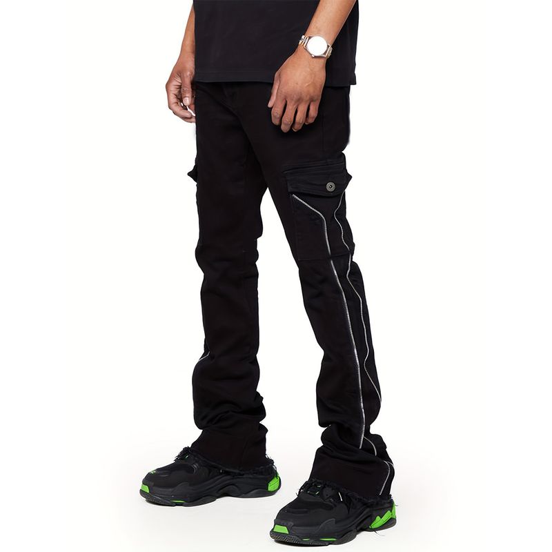 Abbigliamento maschile Pantaloni da uomo in denim a gamba dritta, alla moda, popolari pantaloni in denim elasticizzato con toppe e gamba larga_voghion.com