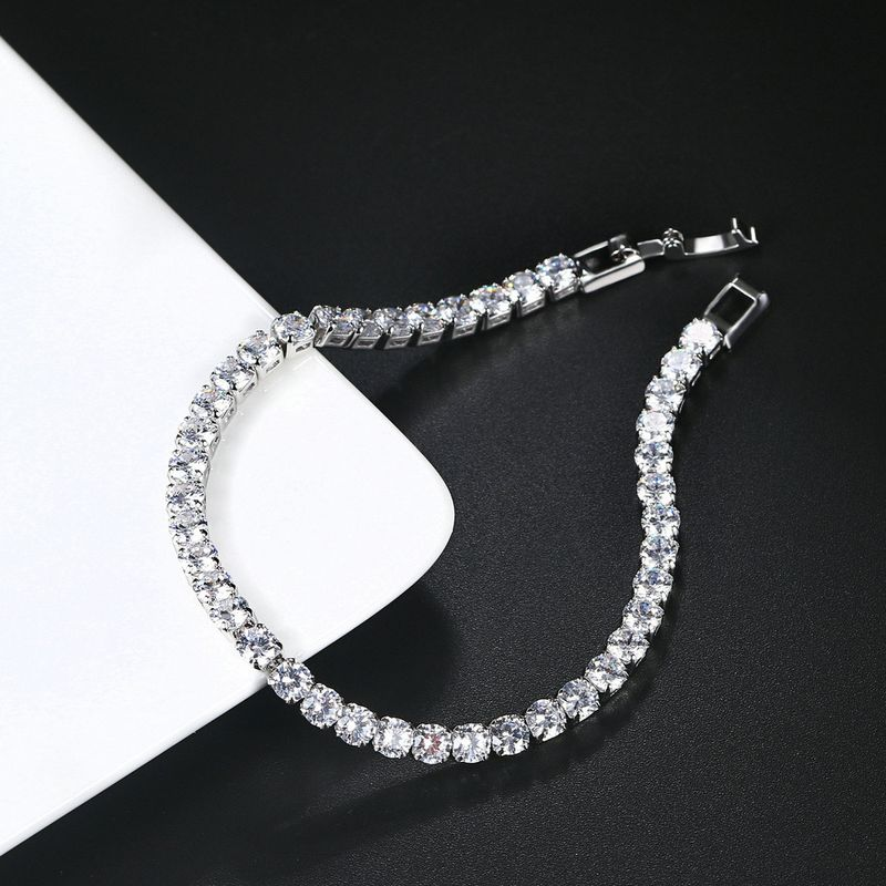 Zircon Single Row 4mm Round Full Dia Tennis Chain Hip Hop Fashion Bracelet_voghion.com