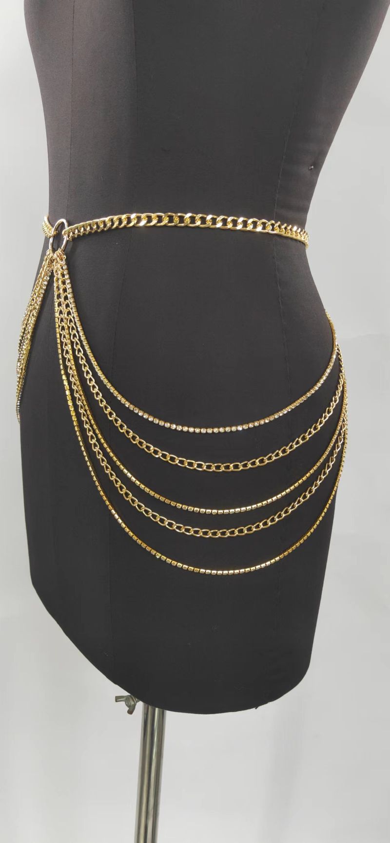 MW3027 European and American waist chain small rings connected rhinestone chain metal chain combination side swing chain waist chain_voghion.com