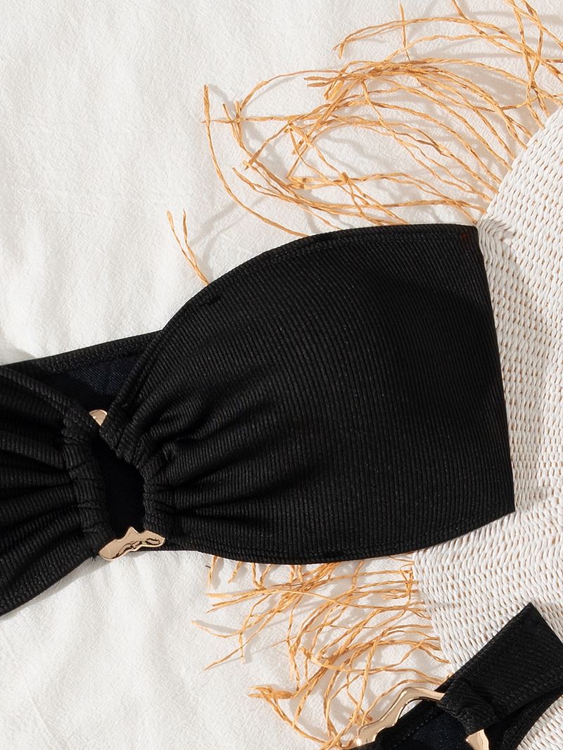 Maillot de bain deux pièces sexy pour femme, bikini fendu, col en V_voghion.com