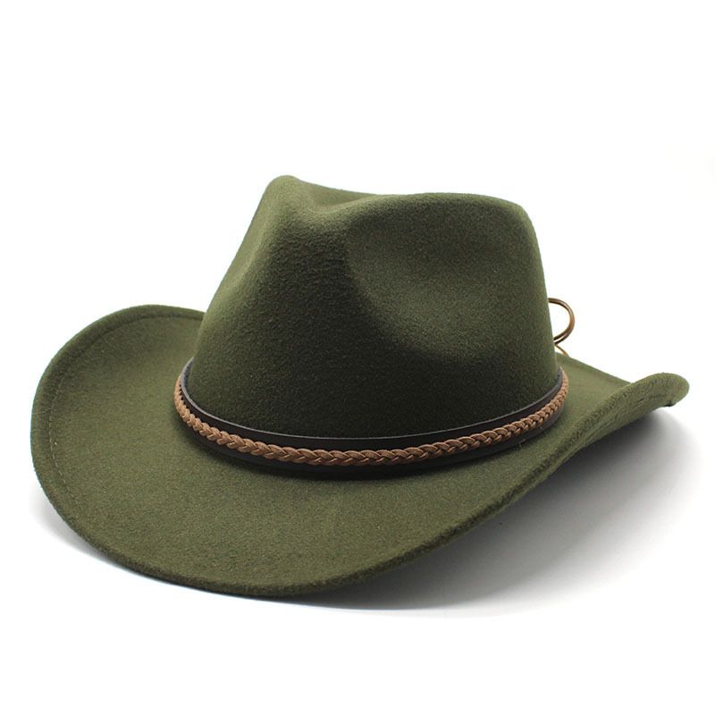 Modny zimowy kapelusz kowbojski z podwiniętym rondem i skórzanym retro dżentelmenem, damską czapką jazzową, kowbojką, kościelną, sombrero_voghion.com