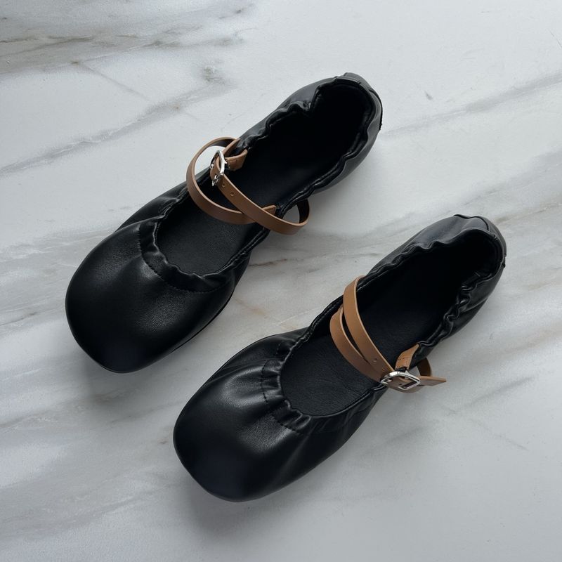 H Unlabeled One-Strap Round-Toe Mary Jane For Women 25 New Soft Genuine Leather Flat Single Ballet Shoes_voghion.com