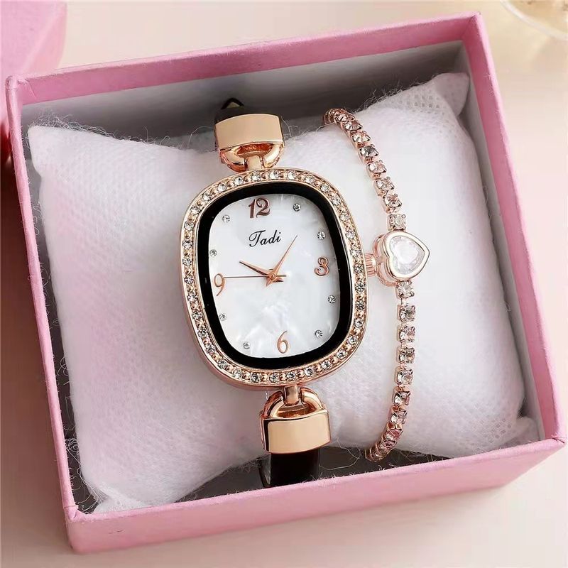 Orologi da donna, tendenza moda, cinturino in marmo, strass, quadrante digitale con diamanti, orologio al quarzo da donna in due pezzi._voghion.com