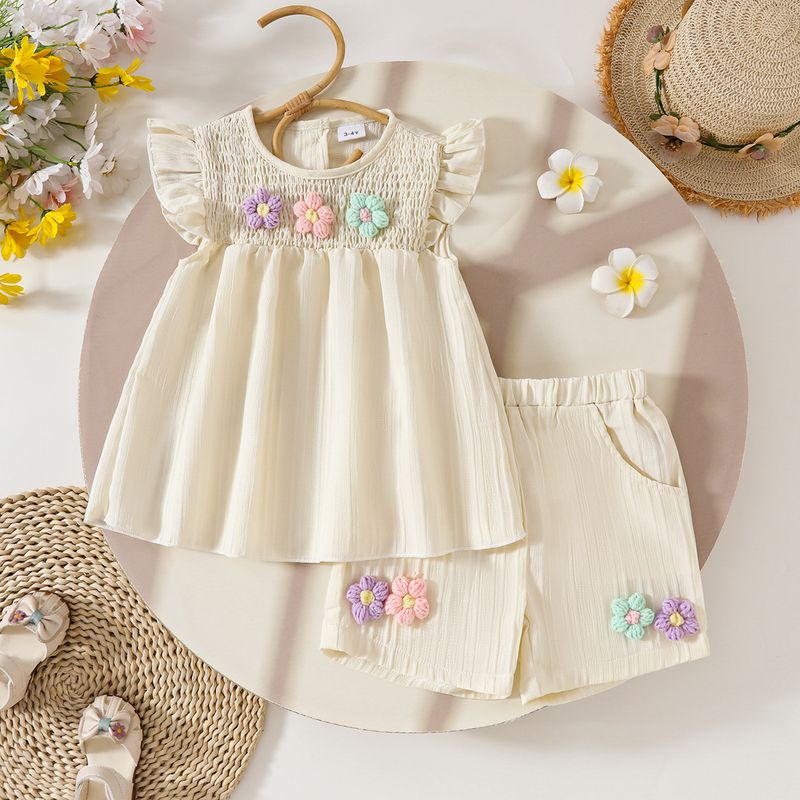 Adorable Floral Print Baby Girl Outfit - Short Sleeve Top & Bow Shorts Set For Summer_voghion.com
