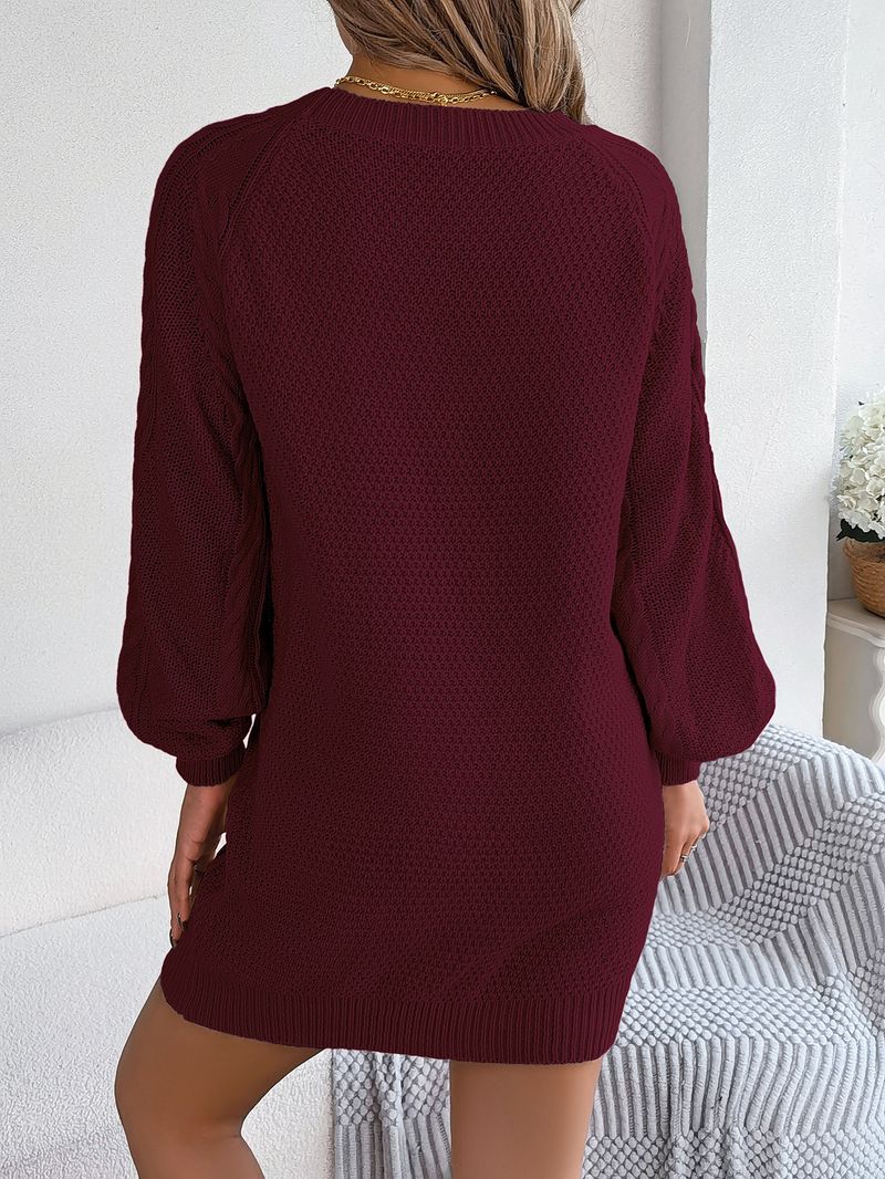 Abito in maglia a maniche lunghe con cintura in vita, tinta unita, autunno inverno 2025, moda donna_voghion.com