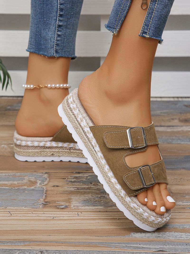 Dammeschuhe Grouss Gréisst Gürtelschnalle Pantoffelen fir dobaussen am Summer Retro Déckt Ënner Seel Faul Casual Sandalen_voghion.com