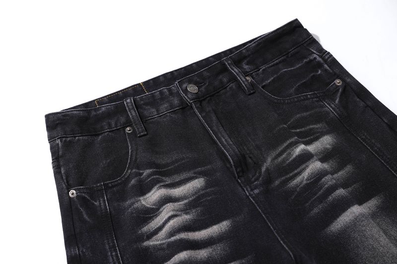 Vaqueros de corte bota lavados vintage unisex: pantalones vaqueros holgados de cintura alta con corte limpio, bigotes de gato y detalles desgastados._voghion.com