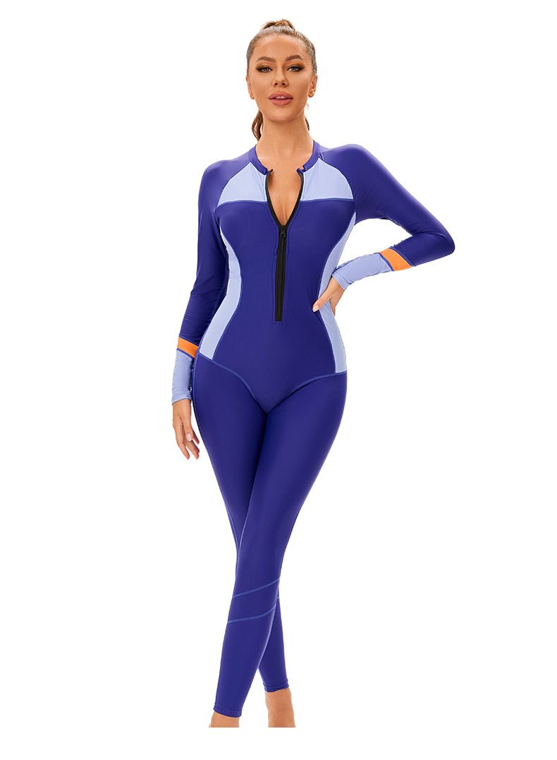 Women's Clothing Muslim New Color Matching Conservative Women's One Piece Swimsuit Long Sleeved Full Surround Sun Proof Tight Swimsuit_voghion.com