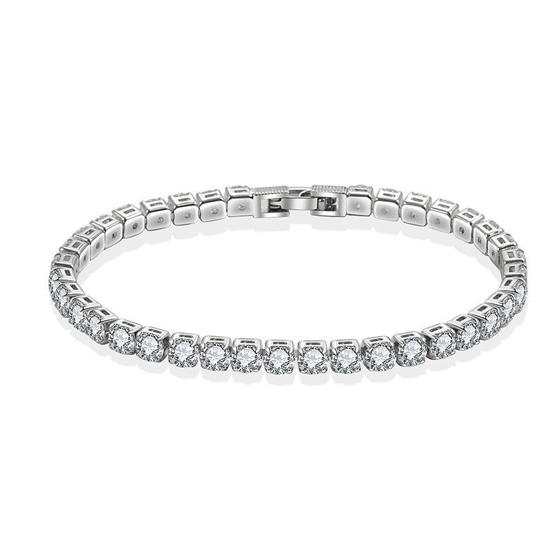 Bracciale alla moda con zirconi rotondi e catena da tennis con fila singola di diamanti, gioielli hip hop_voghion.com