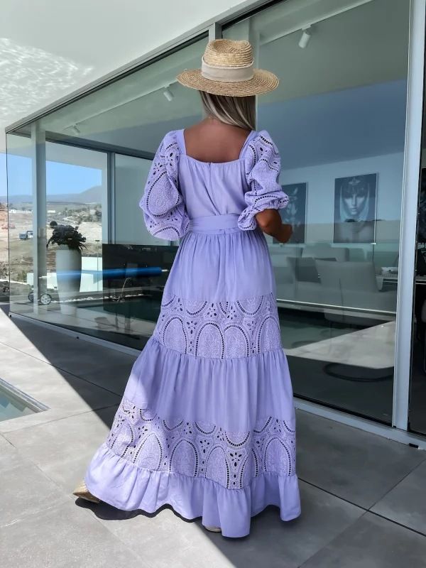2024 verkäufe Neue Spitze Patchwork INS Casual Lose Taille Binden Up Kleid Für Frauen_voghion.com