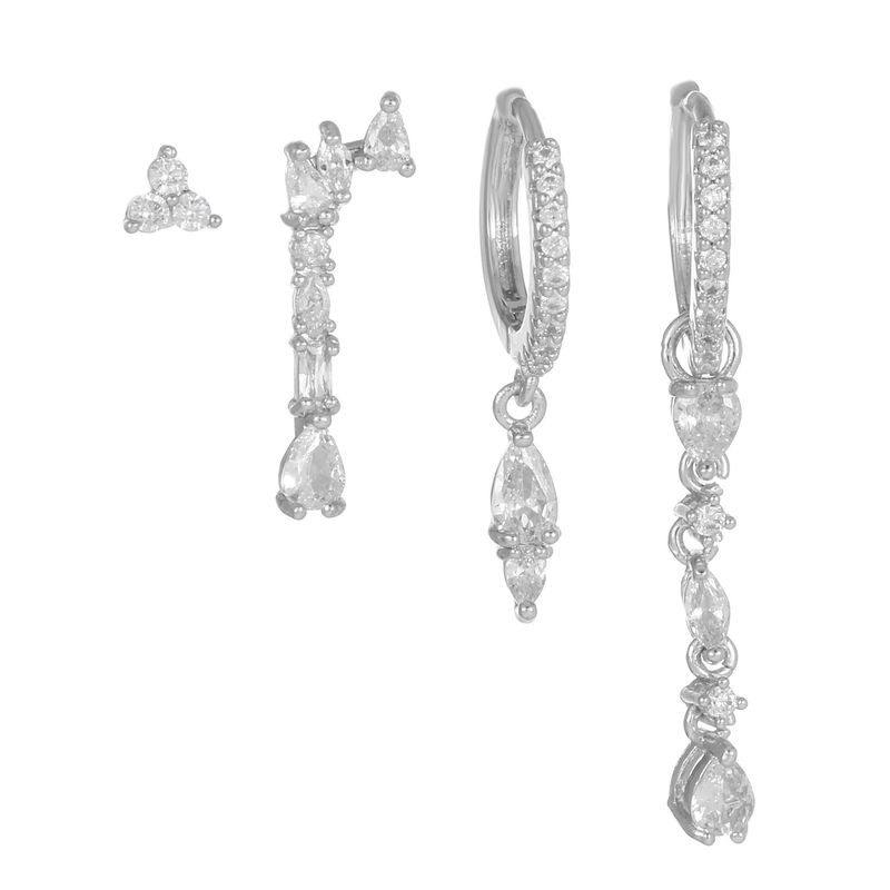 Modisches Ohrring-Set mit geometrischen Zirkonia-Ohrsteckern und Ohrschnallen_voghion.com