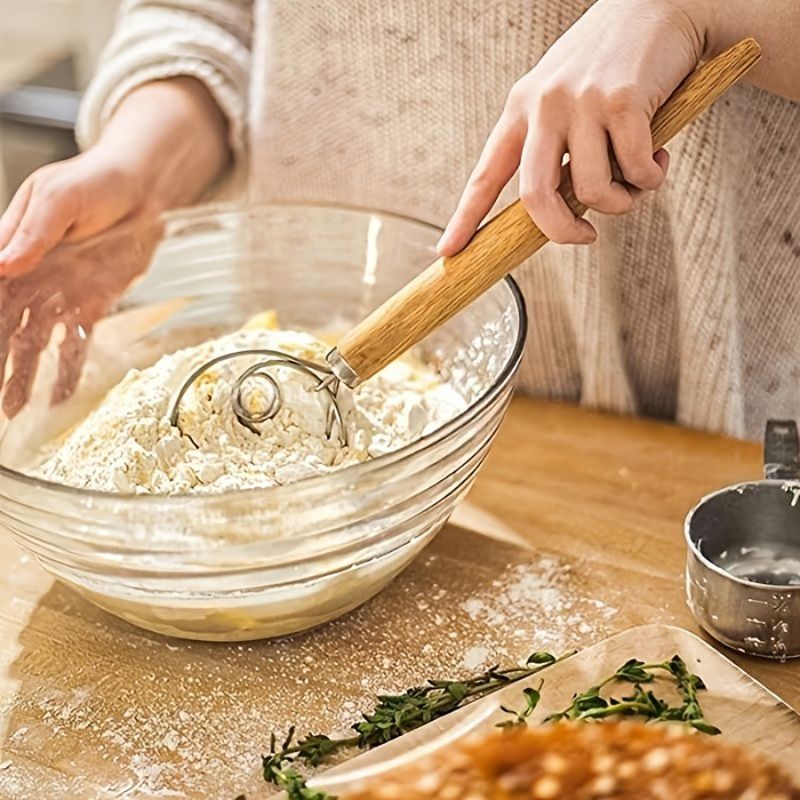 Strumento ideale per la preparazione casalinga della pizza con frusta; impasto per pane in acciaio inox con 1 manico da cucina; impasto per pane e pasta per legno_voghion.com