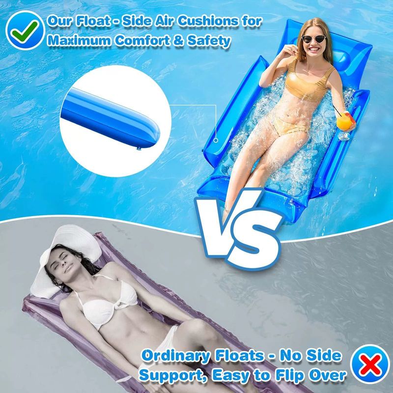 Inflatable Swimming Pool Water Lounge Chair Floating Row With Side Pads Adult Anti Dumping Floating Lounge Chair Floating Bed_voghion.com