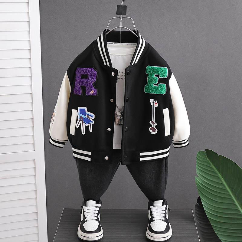 Jungenmantel Frühling und Herbst Kinder hübsche Fried Street Baseballjacke Modisches Oberteil_voghion.com