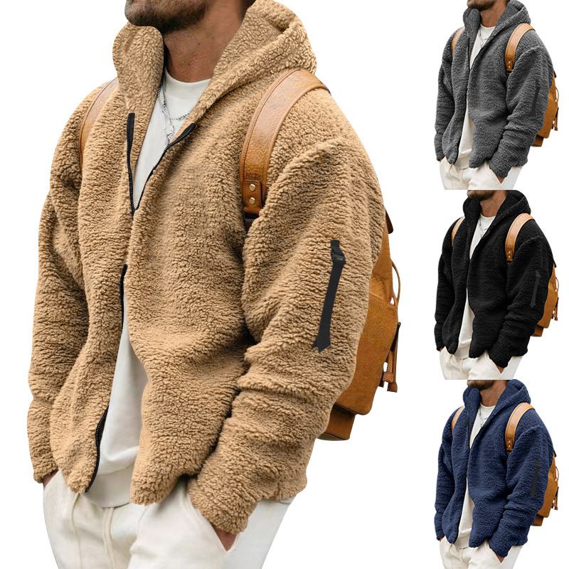 2025 Herren Herbst Winter Doppelseitige Fleece Warme Lose Kapuzen Freizeitjacke_voghion.com