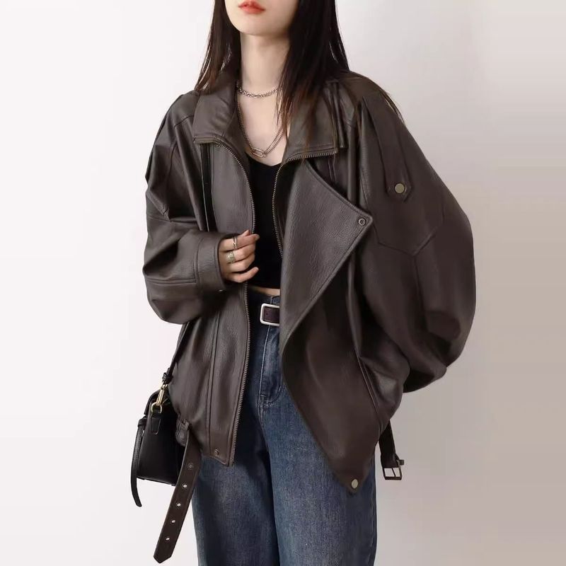 Giacca da motociclista in pelle Melard, nuova e resistente, in stile americano, da uomo e da donna, vestibilità ampia e versatile, per autunno e inverno_voghion.com