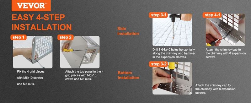 VEVOR Chimney Cap, 12 X 12 Inch, 304 Stainless Steel Fireplace Chimney Cover, Not Easily Toppled & Practical Accessories & Easy Installation, Fits Mesh Flue Covers Outside Clay Flue Shingles, Silver_voghion.com