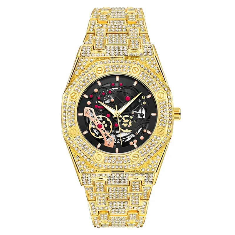 Orologio Bling Iced Out da uomo Hip Hop Uomo con diamanti pieni Orologi Cronografo impermeabile Reloj Hombre Oro_voghion.com
