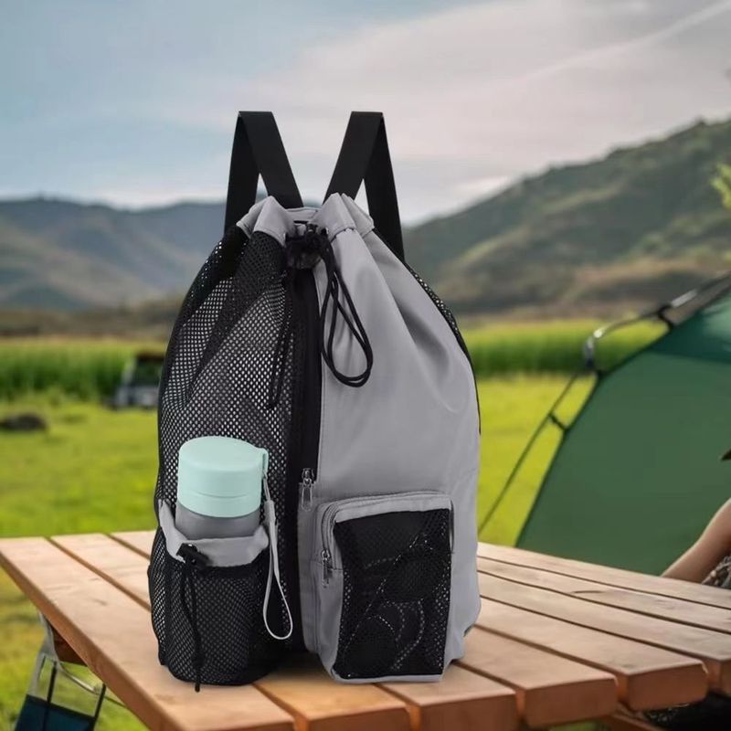 New Swimming Mesh Drawstring With Wet Pocket Beach Backpack Gym Workout Gear Bag_voghion.com