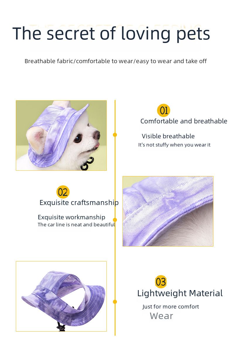 Pălărie de soare pentru animale de companie, drăguță, cu urechi deschise, pălărie pentru câine, protecție anti-cădere reglabilă, urechi nestrânse, pălărie prințesă din bumbac_voghion.com