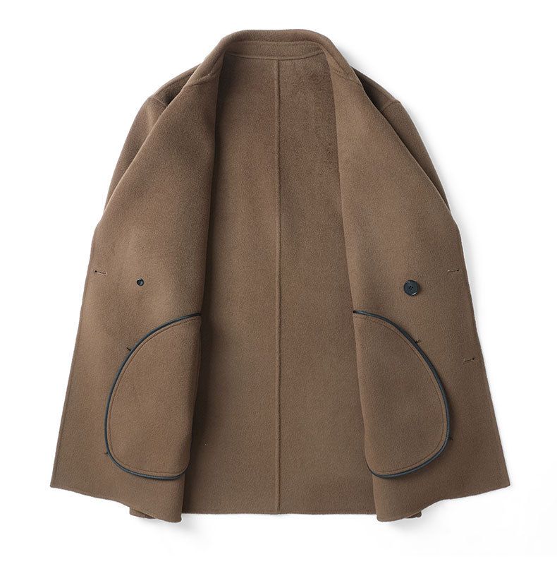 Cappotto doppiopetto da uomo in 100% lana con revers a lancia – Classico trench invernale per abbigliamento business e casual (nero, beige)_voghion.com