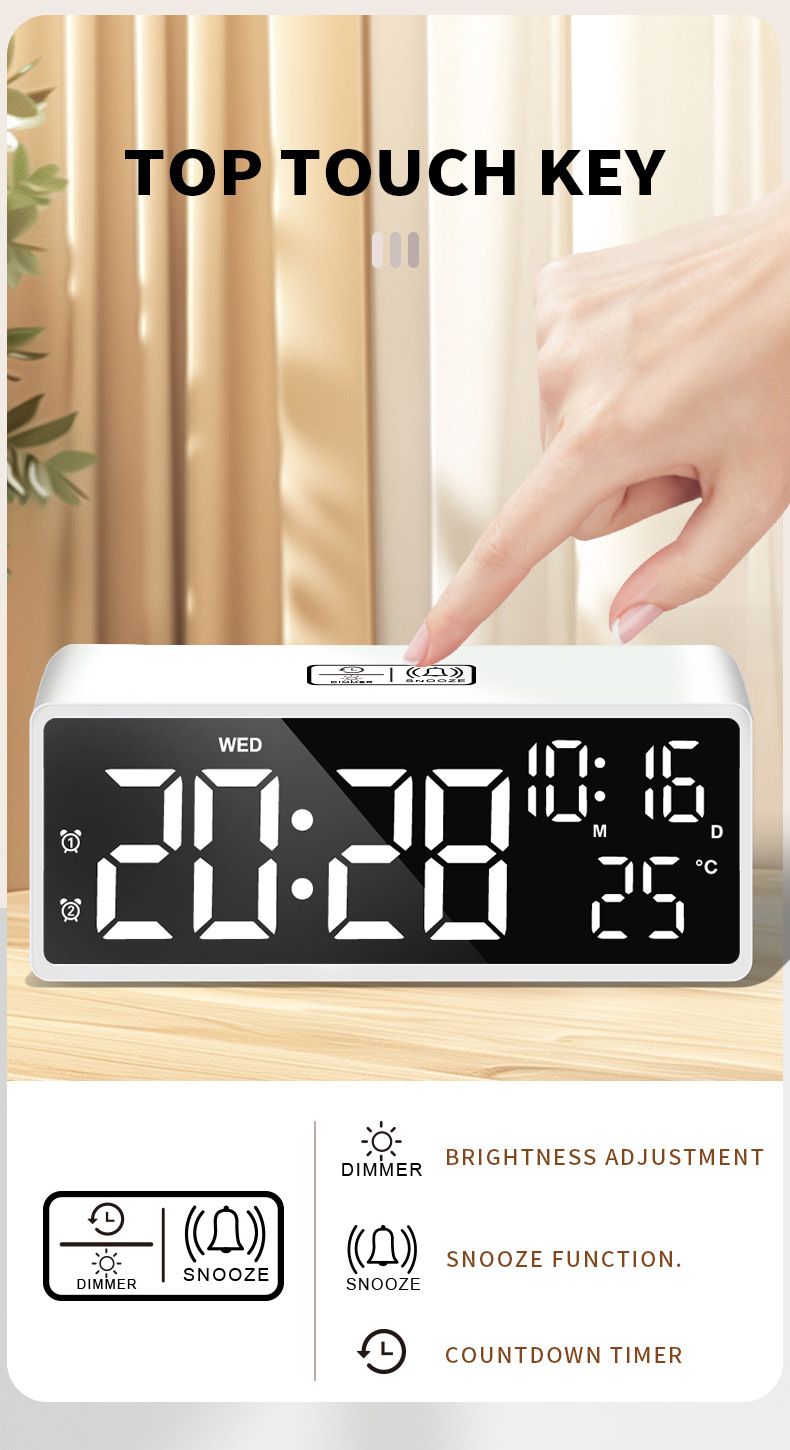 Nuovo prodotto: specchio digitale per la temperatura, sveglia multifunzione a LED con batteria e doppio uso_voghion.com
