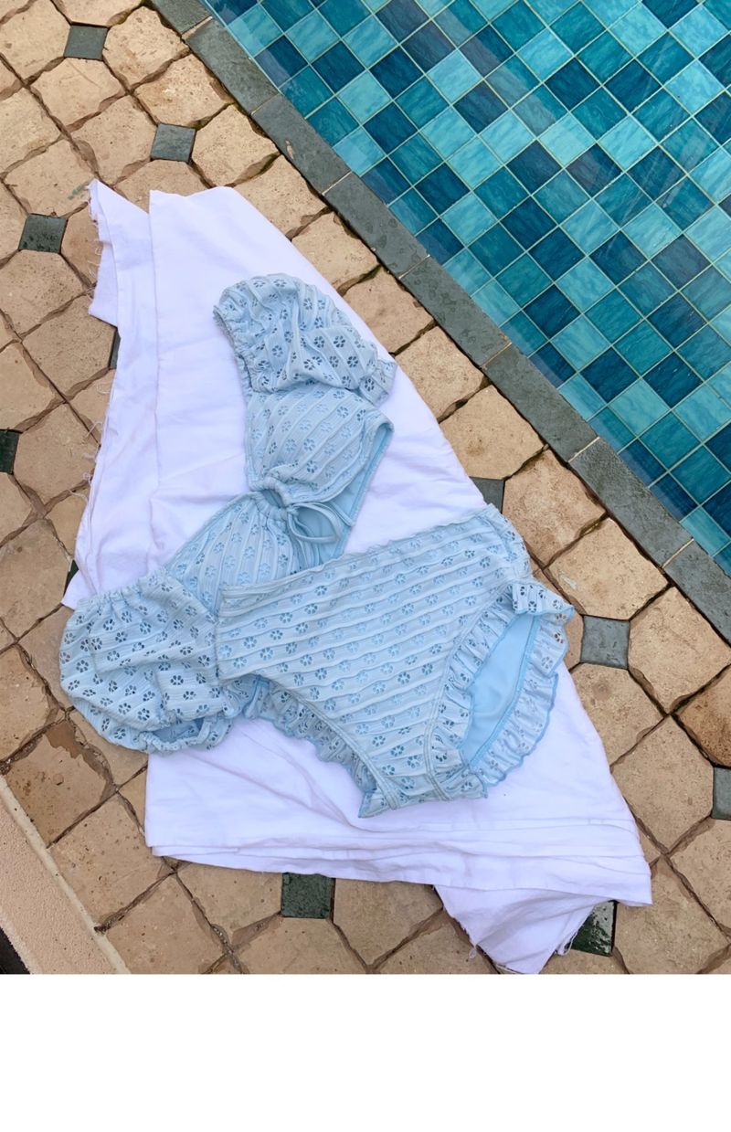 Neu Mint Manbo Blau Zwei-Stück Badeanzug Pure Desire Kleine Brust Gesammelt Konservative Bauch Bedecken Abnehmen Strand_voghion.com