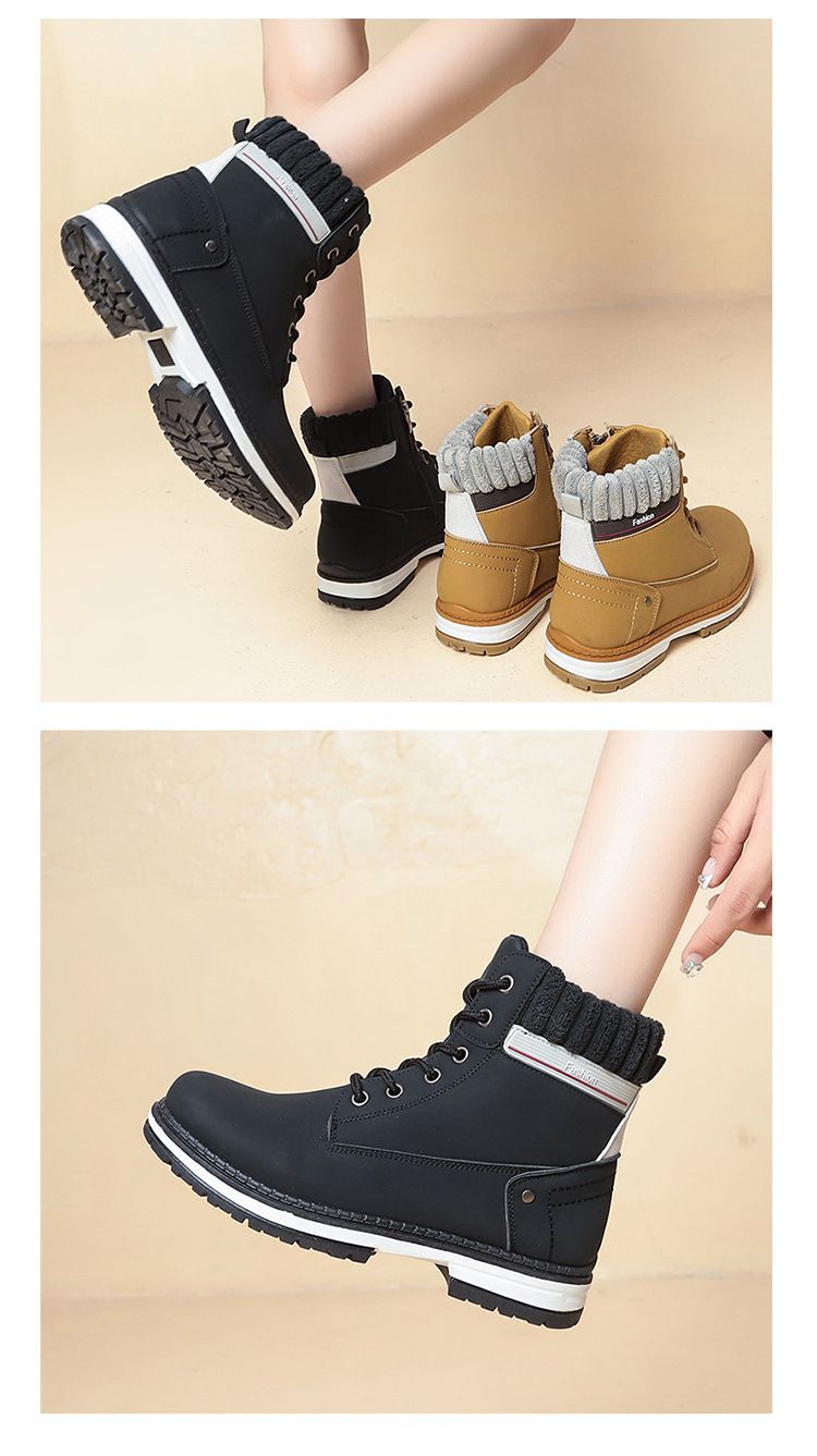 Women's Chunky Sole Ankle Boots Waterproof PU Leather Round Toe Lace-Up Combat Boots For Women Size 42_voghion.com