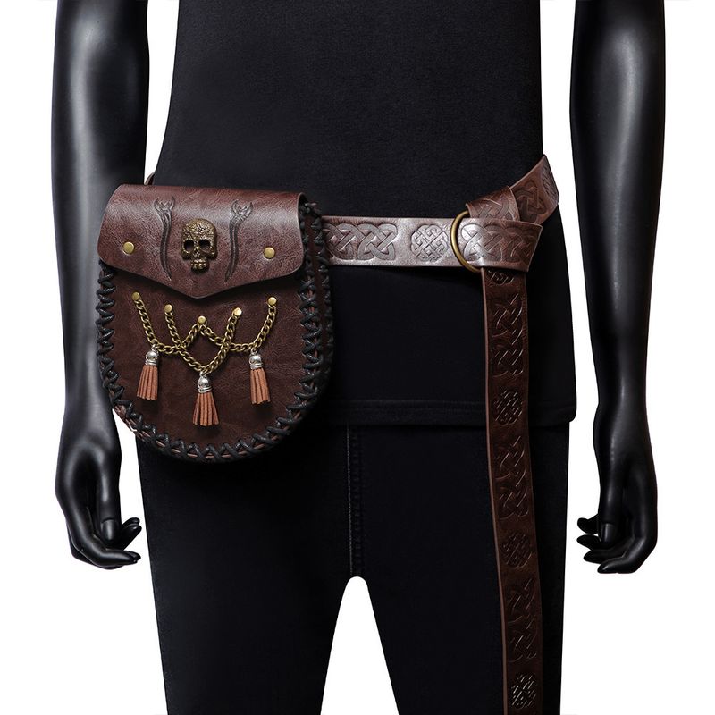 Mittelalterlicher Gürtel im Wikingerstil, Münzgeldbörse, Ritter-Retro-Gürteltasche mit Prägung_voghion.com