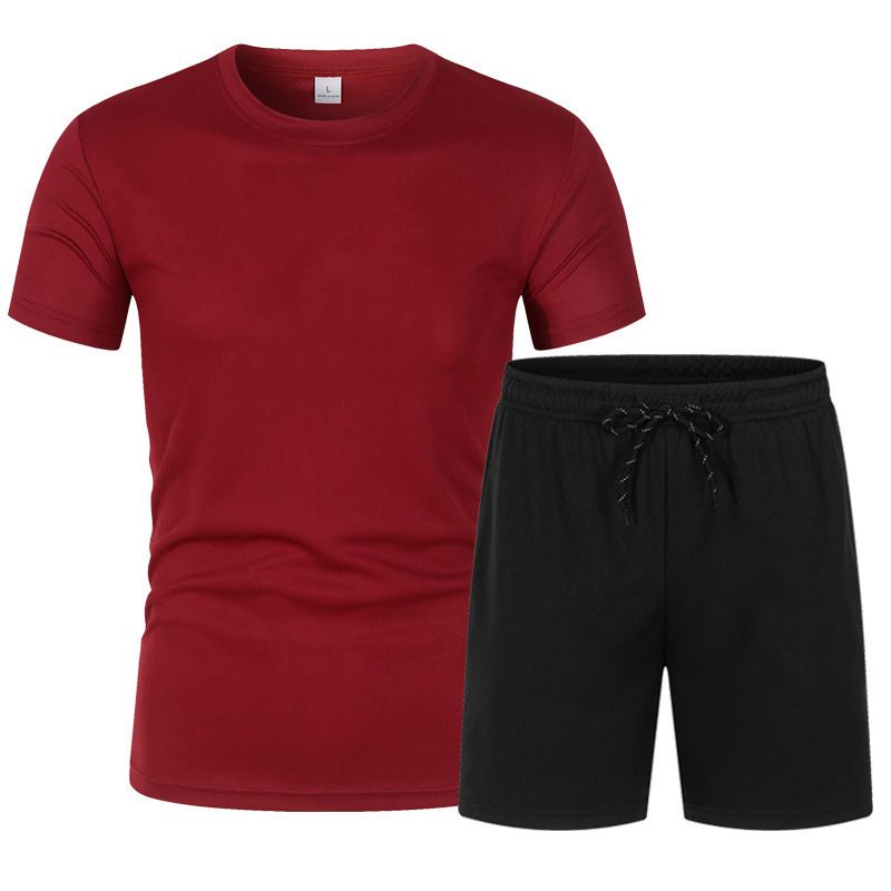 New Men's Mesh Breathable Short Sleeved Shorts Two-piece Set, Fashionable Quick Drying T-shirt Five Quarter Pants Sports_voghion.com