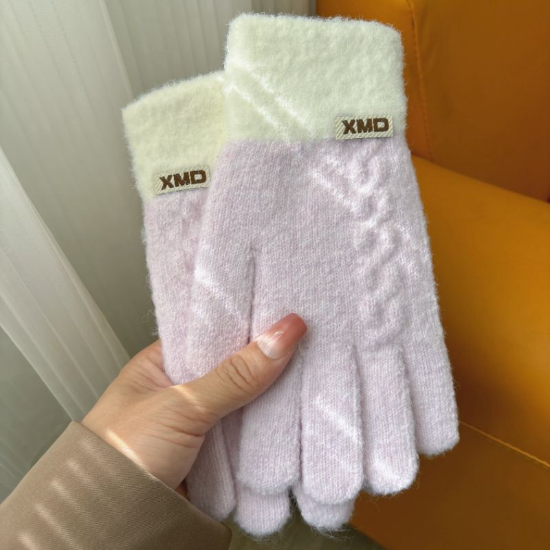 Gants d'hiver pour femmes, chauds et résistants au froid, en laine tricotée, cinq doigts, antigel, écran tactile, protection complète des doigts_voghion.com