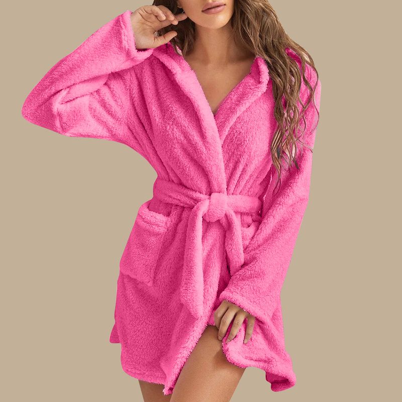 Men's autumn and winter warm bathrobe hooded home clothes plush pajamas robe_voghion.com