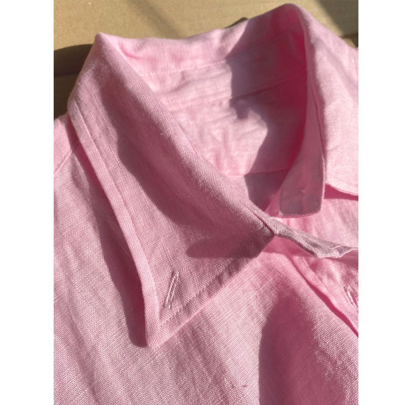 Camicia da donna in cotone e lino a maniche lunghe, stile boyfriend, rosa Ramie_voghion.com