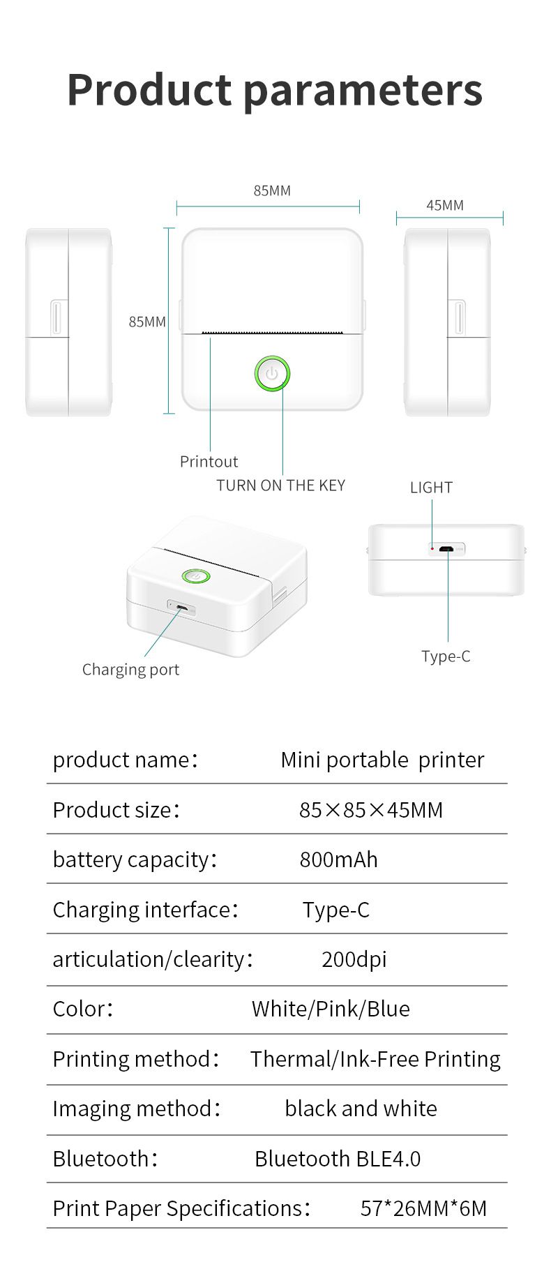 Kablosuz bağlantılı cep telefonu Bluetooth mürekkepsiz çok işlevli küçük ev tipi mini yazıcı_voghion.com