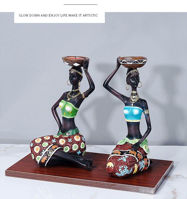 Black Holder Two-Piece Set Resin Crafts Home Living Room Candle Display Decoration Ornament_voghion.com