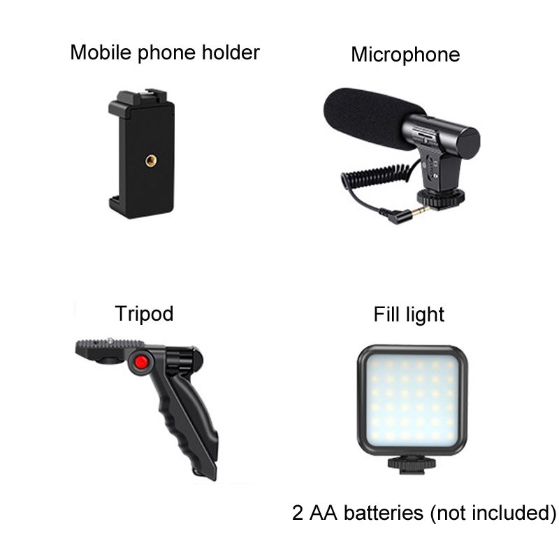 3 in 1 Video Shooting LED Light Portable Tripod Live Microphone, Specification:Battery Models_voghion.com