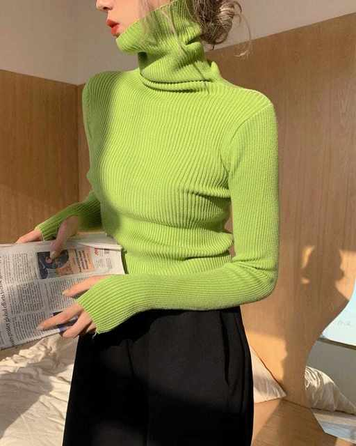 Dame haugevis av krage Turtleneck gensere Høst Vinter Slank Pullover Dame Basic Overdeler Uformell Myk strikket Genser Myk Varm Genser_voghion.com