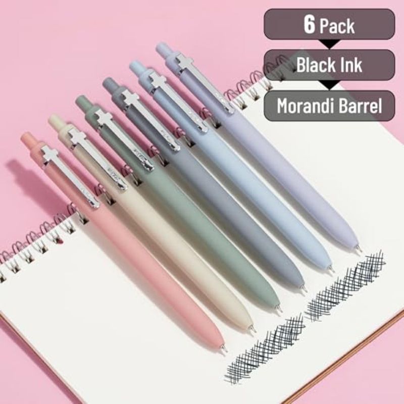 Penna per journaling biblico, confezione da 6, penne gel retrattili con inchiostro nero da 0,5 mm, per journaling, fusto Morandi con clip a croce argentata liscia_voghion.com