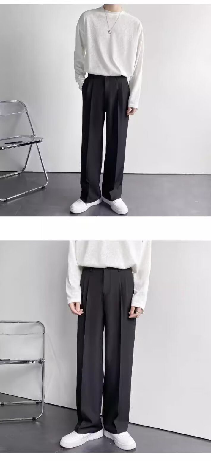 Pantalon de costume décontracté pour homme, style japonais, léger, luxueux, haut de gamme, drapé, noir, ample, droit, jambes larges, long_voghion.com