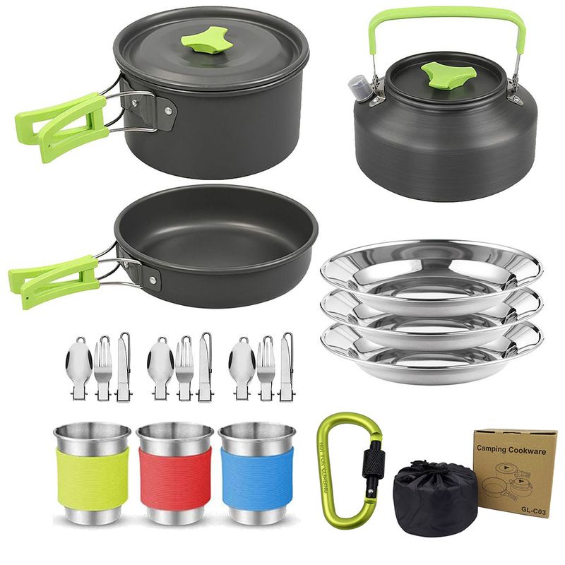 Outdoor Products Outdoor Cookware 2-3 People Camping Pot Set Folding Set Pot Teapot Combination_voghion.com