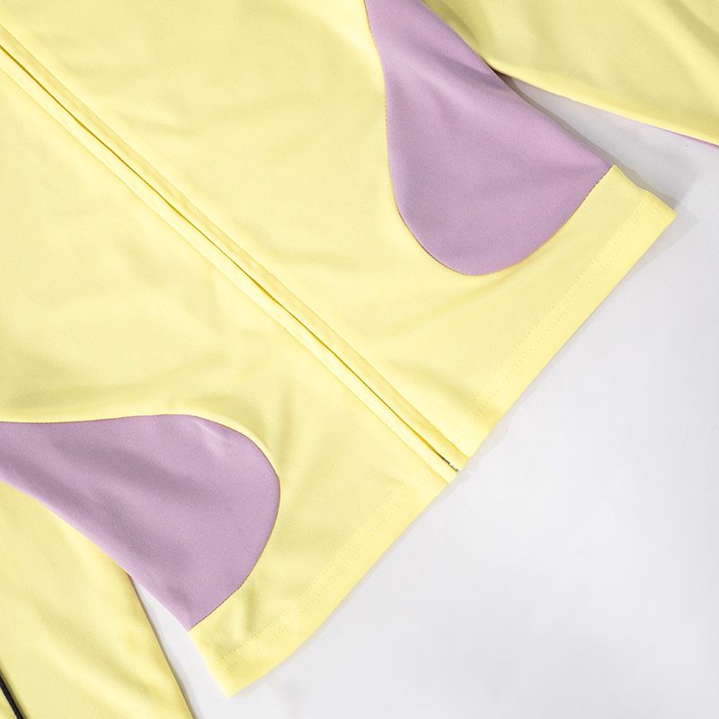 Abbigliamento da donna, linea autunno e inverno, pantaloni a vita alta con elastico in corda, senza colletto, con cerniera, in colori a contrasto_voghion.com