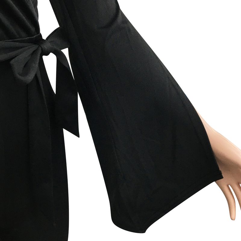 Dametøj nyt produkt ensfarvet sexet dyb V-rem plisseret brede ærmer lange bukser jumpsuit til kvinder_voghion.com