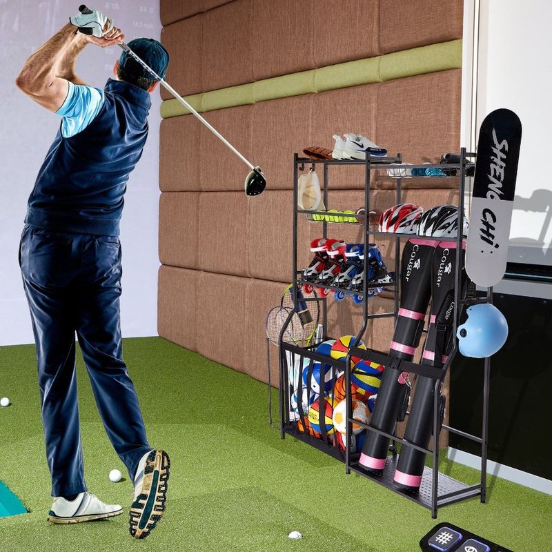 Supporto 2 Supporto in acciaio e organizer Attrezzatura per lo stoccaggio Sport Altro Carrello Sacca per palline da golf Garage Deposito per golf Rack per esterni_voghion.com